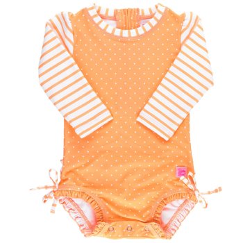 Ruffle Butts Melon Polka Dot One Piece Rash Guard