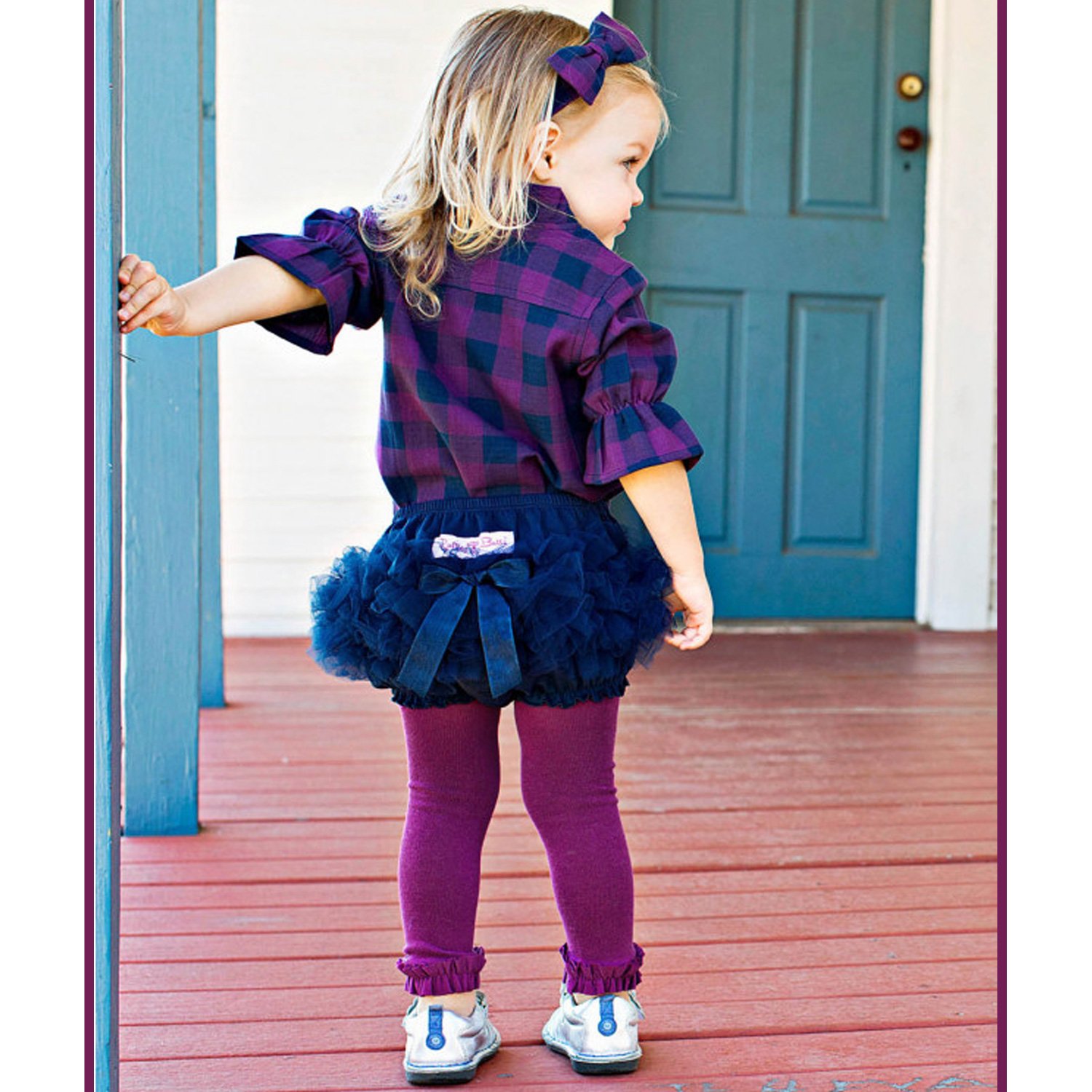 Ruffle Butts Navy Knit Frilly Bloomer for Baby Girls