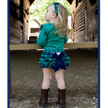 Ruffle Butts Navy and Green "Buffalo Plaid" Diaper Cover