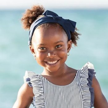 Ruffle Butts Navy Blue Swim Bow Headband For Baby and Toddlers