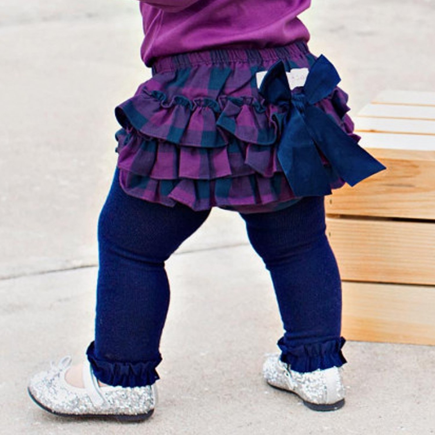 Ruffle Butts Navy Blue Footless Tights with Ruffle for Newborn to Toddlers
