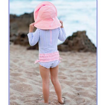 Ruffle Butts Pink Brim Hat with Sun Protection 