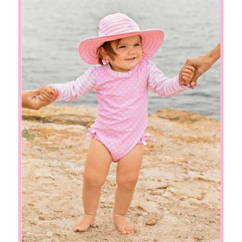 Ruffle Butts Pink Polka Dot One Piece Rash Guard Swimsuit