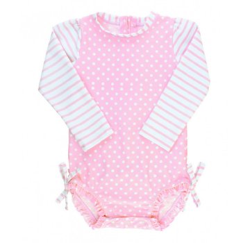 Ruffle Butts Pink Polka Dot One Piece Rash Guard Swimsuit