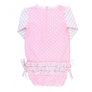 Ruffle Butts Pink Polka Dot One Piece Rash Guard Swimsuit