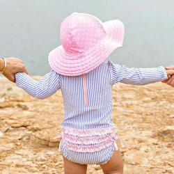 Ruffle Butts Pink Reversible Polka Dot and Stripe Swim Hat