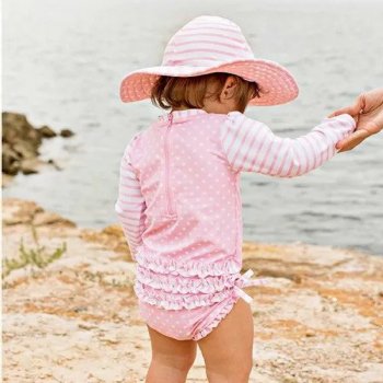 Ruffle Butts Pink Reversible Polka Dot and Stripe Swim Hat