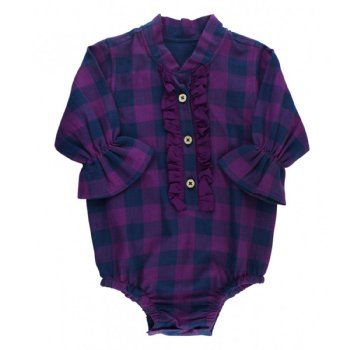 Ruffle Butts Plum & Navy Buffalo Plaid Ruffled Bodysuit for Baby Girls