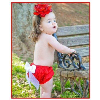 Ruffle Butts Red Diaper Cover with Organza Bow