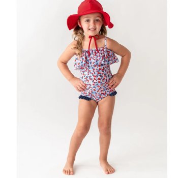 Ruffle Butts "Red, White and Bloom" Single Ruffle Swimsuit for Toddlers