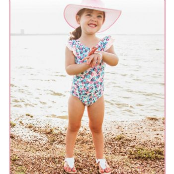 Ruffle Butts "Water Lilies" V-Back Swimsuit for Toddlers
