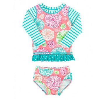 Ruffle Butts Tropical Garden 2 Pc. Rash Guard Swim Suit