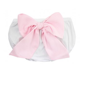 Ruffle Butts White Bloomer with Light Pink Bow