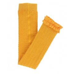 Ruffle Butts Golden Yellow Cable Knit Footless Ruffle Tights.