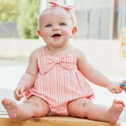 Ruffle Butts "Amy" Coral Stripe Bubble Romper