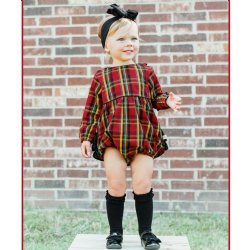 Ruffle Butts "Remington" Plaid Holiday Bubble Romper for Baby Girls