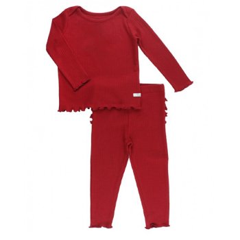 Ruffle Butts Cranberry Snuggly 2 pc Ruffled Pajamas for Newborns and Baby Girls