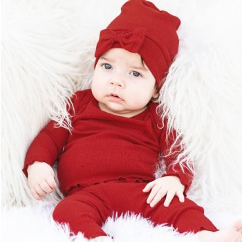 Ruffle Butts Cranberry Snuggly 2 pc Ruffled Pajamas for Newborns and Baby Girls