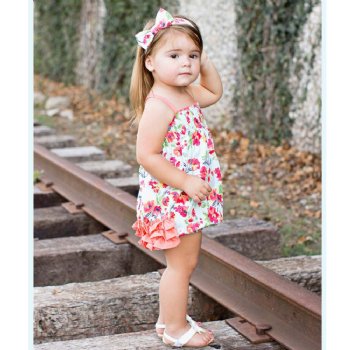 Ruffle Butts "Painted Flowers" Bubble Romper for Baby Girls