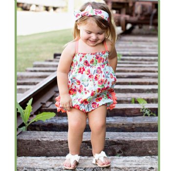 Ruffle Butts "Painted Flowers" Bubble Romper for Baby Girls