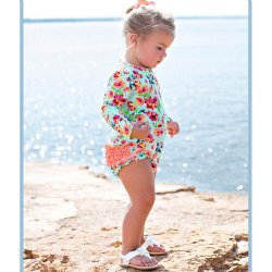 Ruffle Butts "Painted Flowers" Ruffled Rash Guard Swim Suit