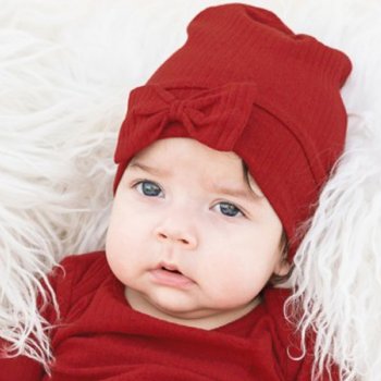 Ruffle Butts Cranberry Ribbed Knotted Hat for Newborns and Baby Girls