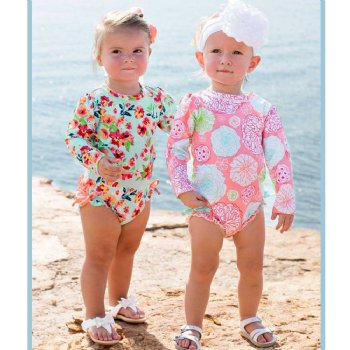 Ruffle Butts "Painted Flowers" Ruffled Rash Guard Swim Suit