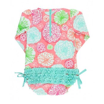 Ruffle Butts "Tropical Gardens" Ruffled Rash Guard One Piece Swim Suit