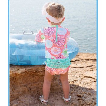 Ruffle Butts "Tropical Gardens" Ruffled Rash Guard One Piece Swim Suit