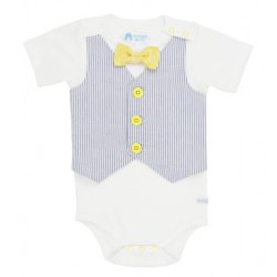 Rugged Butts Blue Seersucker Vest Onesie with Yellow Bowtie