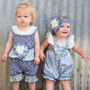 She Bloom "Blueberry Farm" Zigzag Bubble Romper for Baby Girls