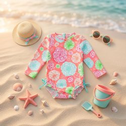 Ruffle Butts "Tropical Gardens" Ruffled Rash Guard One Piece Swim Suit