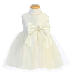 Sweet Kids "Ensley" Satin and Pearl Ivory Baby Dress