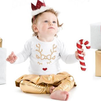 Sweet Wink "Reindeer" White Holiday T-shirt for Baby Girls