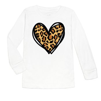 Sweet Wink Leopard Heart White Long Sleeve T-shirt for Baby Girls