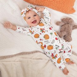 Tesa Babe "Happy Harvest" Baby Girl Long Sleeve Romper