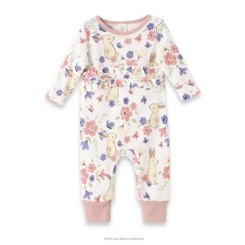 Tesa Babe "Bunny Garden" Ruffle Romper for Newborns and Baby Girls