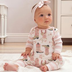 Tesa Babe "Cowgirl Boots" Baby Girl Long Sleeve Romper