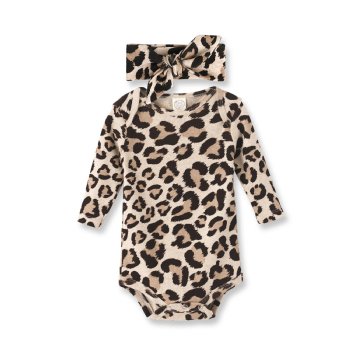 Tesa Babe Leopard Onesie and Headband Set for Newborn and Baby Girls