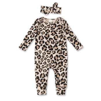 Tesa Babe "Lola" Leopard Romper and Headband Set for Baby Girls