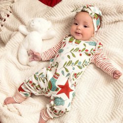 Tesa Babe "Jolly Holly" Christmas Long Sleeve Romper for Baby Girl or Boy