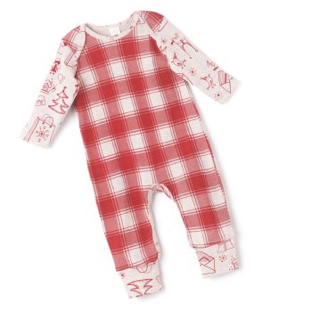 Tesa Babe Red and Ivory Plaid Holiday Romper for Baby Girls and Boys