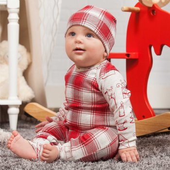 Tesa Babe Red and Ivory Plaid Holiday Romper for Baby Girls and Boys