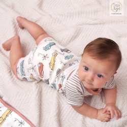 Tesa Babe "Classic Cars" Henley Shortie Romper for Baby Boys