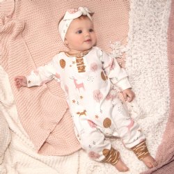 Tesa Babe "Whimsy Wilderness" Henley Romper for Baby Girls