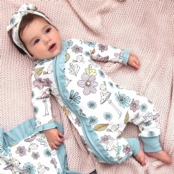 Tesa Babe "Mother Nature" Baby Girl Zippered Long Sleeve Romper