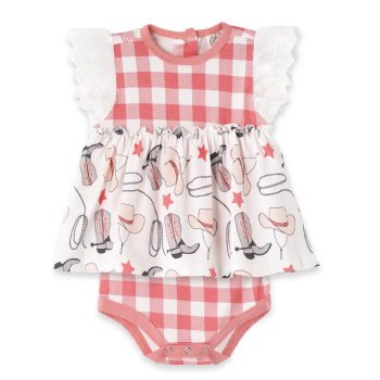 Tesa Babe "Yeehaw" Pink Western Skirted Bodysuit