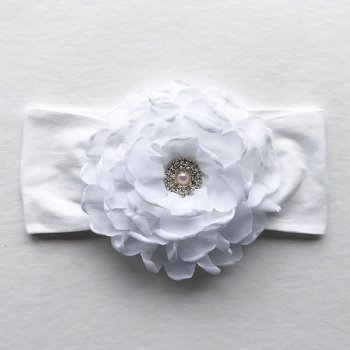 Beyond Creations White Bloom Flower Headband with Jeweled Center