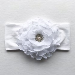 Beyond Creations White Bloom Flower Headband with Jeweled Center