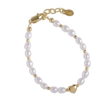 Cherished Moments 14K Gold-Plated "Willow" White Pearl Bracelet with Heart